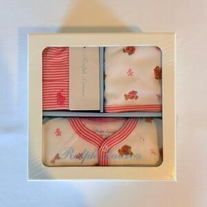 NWT Polo Ralph Lauren Baby Girl Gift Set - Includes Onesie Bib & Hat Pink